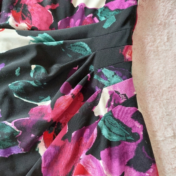 Lauren Ralph Lauren Floral Drape Neck Fitted Jersey Dress Size 8 Petite - Picture 7 of 11